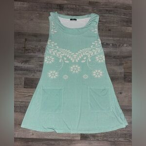Sleeveless Mint Dress with White Floral Design